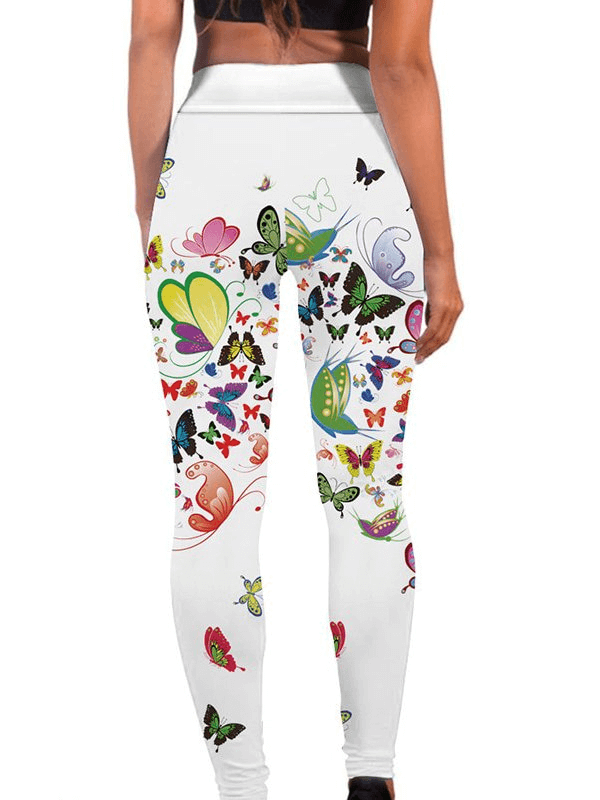 Colorful butterfly print seamless women's workout leggings for yoga, full-length with elastic waist and stretch fabric, SF1003.
